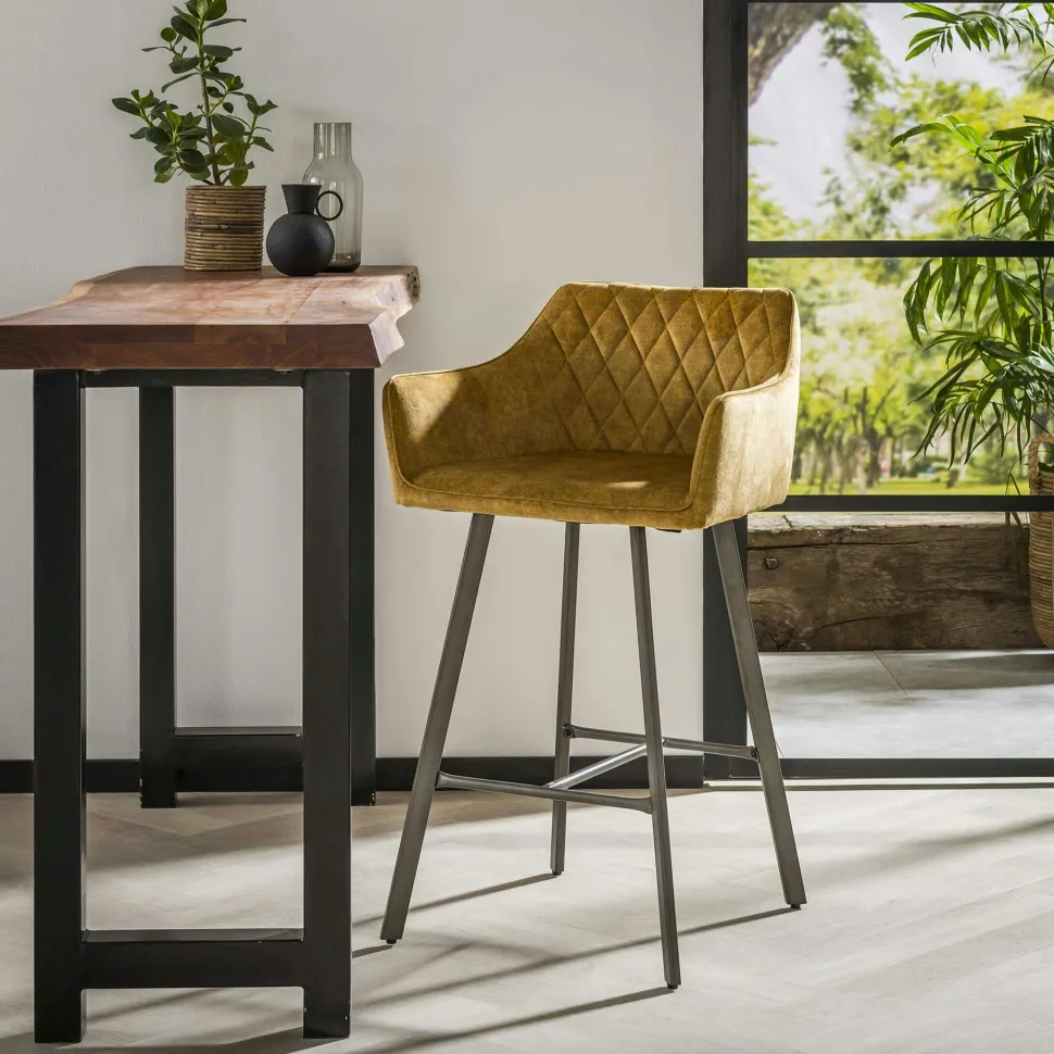 Tabouret de bar avec accoudoirs en velours bleu MELBOURNE