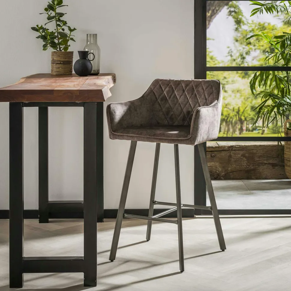 Tabouret de bar avec accoudoirs en velours bleu MELBOURNE