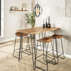 Tabouret de bar bois massif métal MELBOURNE
