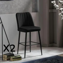 Tabouret de bar confort en velours noir (lot de 2) ROSARIO