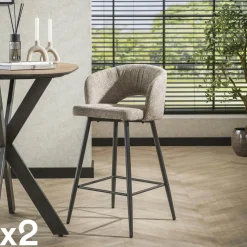 Tabouret de bar en tissu bouclette gris avec dossier ouvert (lot de 2) GALWAY