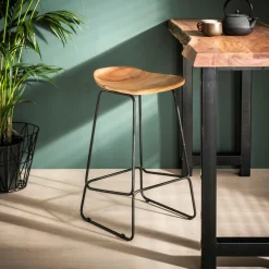 Tabouret de bar en tissu bouclette sable avec dossier ouvert (lot de 2) GALWAY