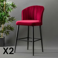 Tabouret de bar en velours rouge 65 cm (lot de 2) ROSARIO