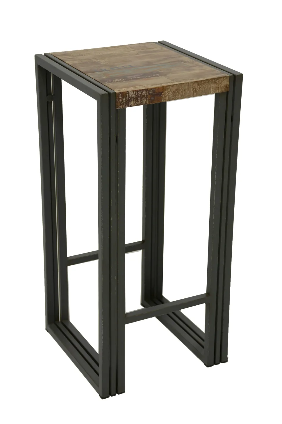 Tabouret de bar hévéa recyclé naturel et métal noirci 36X36X75cm DOCKER