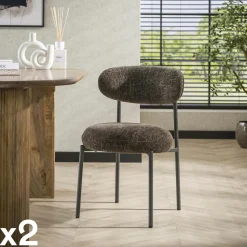 Tabouret de bar marron en velours tissé avec dossier ouvert (lot de 2) GALWAY