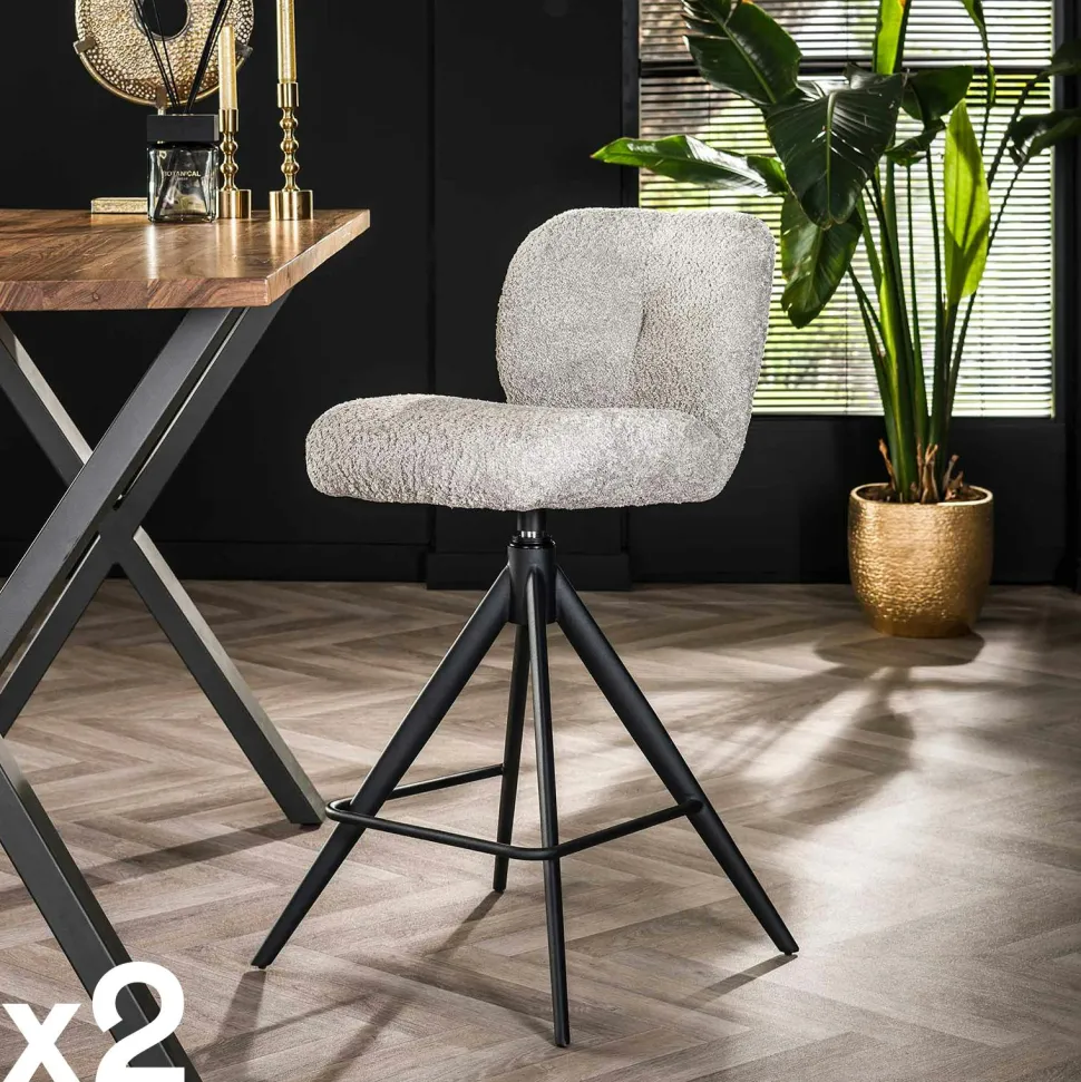Tabouret de bar pivotant en bouclette grise (lot de 2) GALWAY