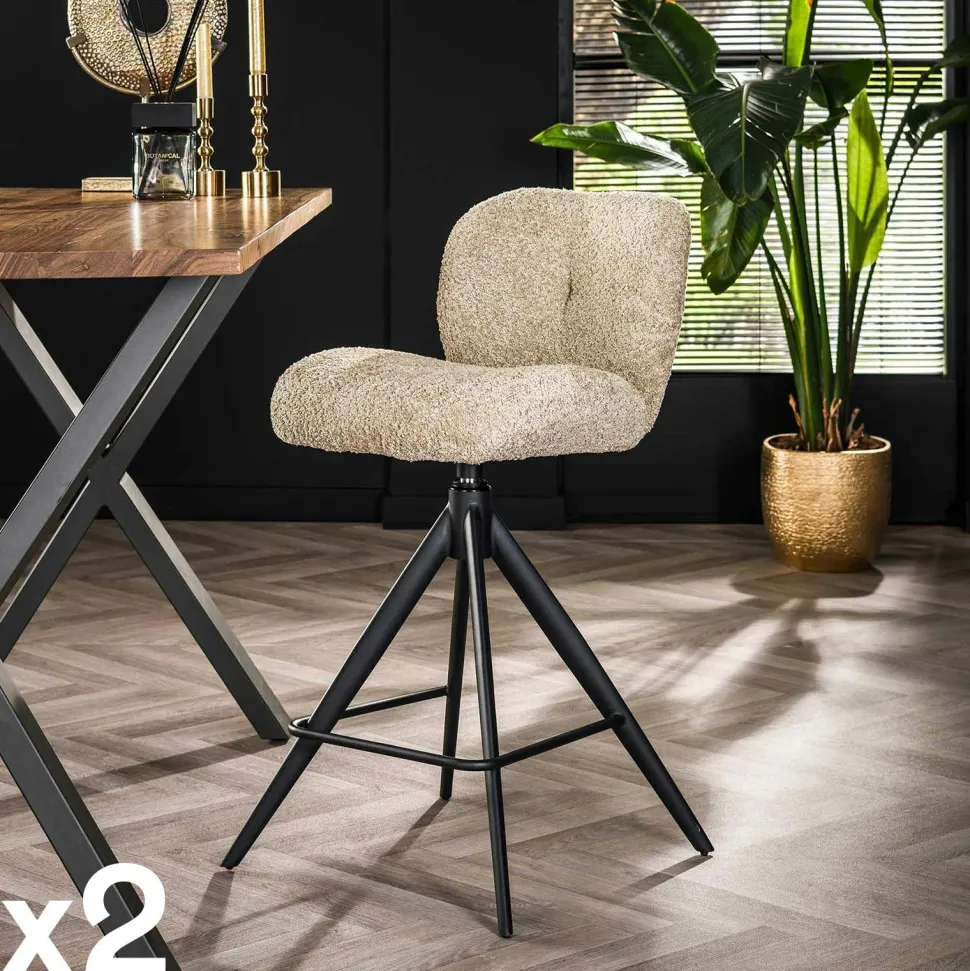 Tabouret de bar pivotant en bouclette sable (lot de 2) GALWAY