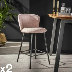 Tabouret de bar rose en tissu bouclette (lot de 2) GALWAY