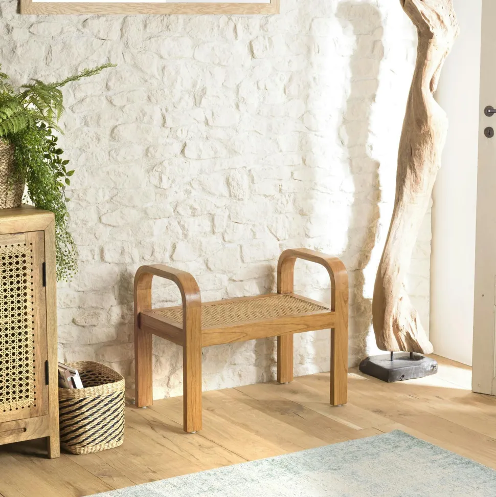 Tabouret en bois mindi et rotin MALAGA