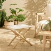 Tabouret pliant rondins de teck naturel et tissu blanc MANAK