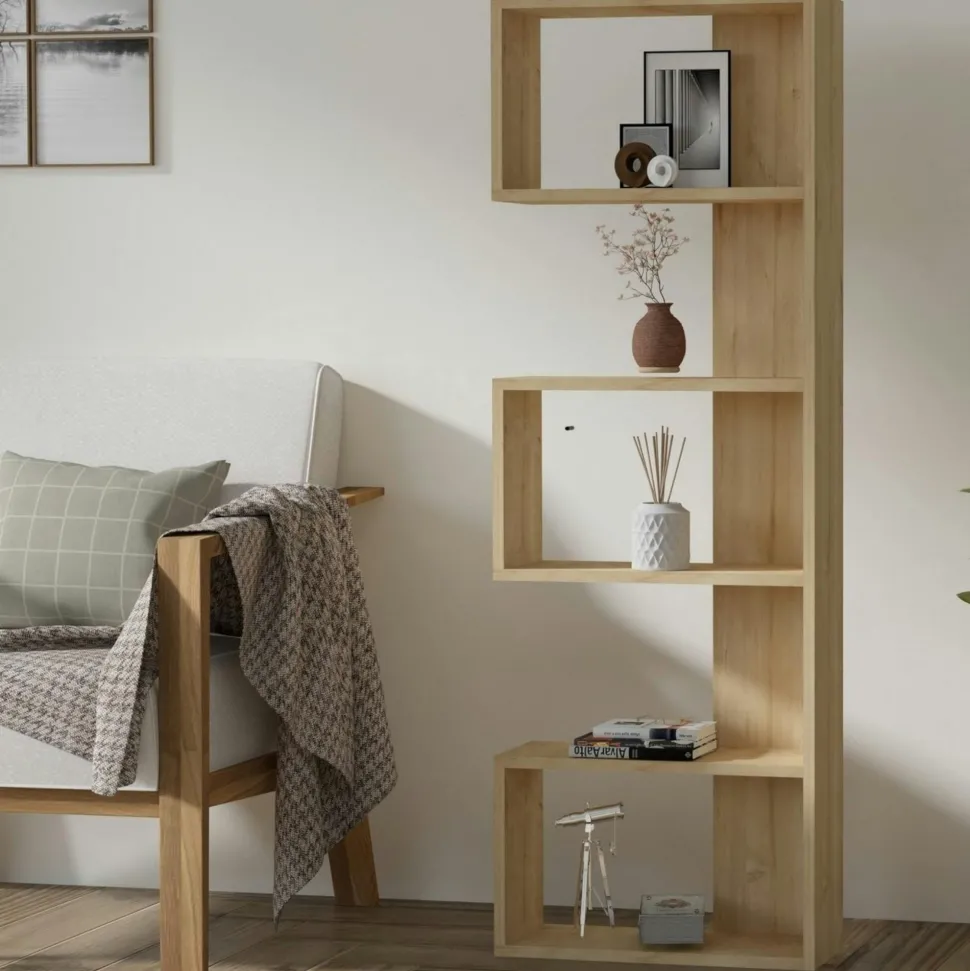 Étagère colonne design - effet bois clair MARFA