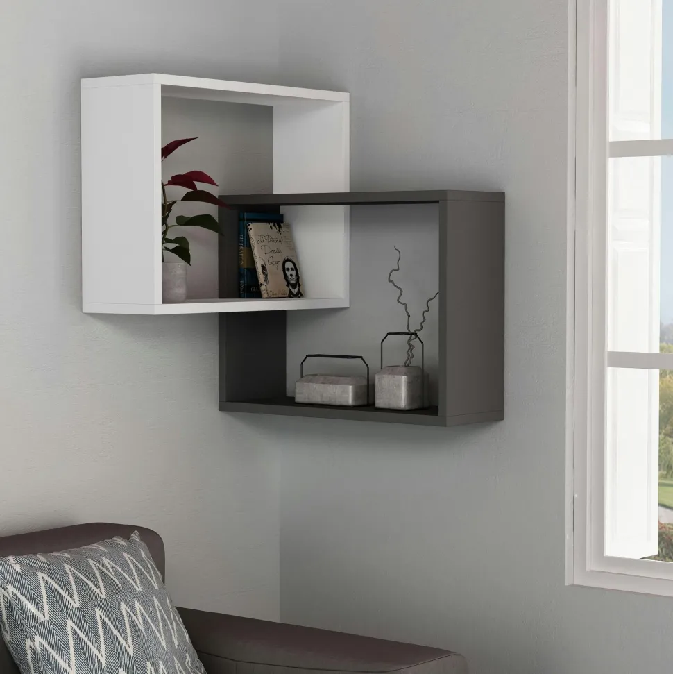 Étagère d'angle blanc & gris - 2 cubes imbriqués MARFA