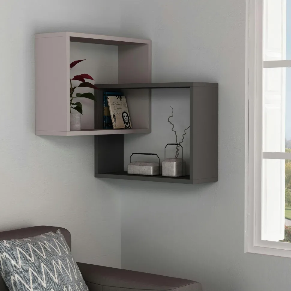 Étagère d'angle blanc & gris - 2 cubes imbriqués MARFA