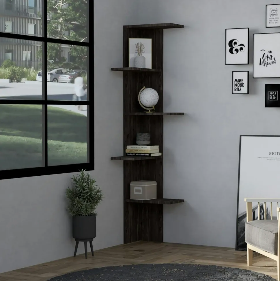 Étagère d'angle design effet bois clair MARFA