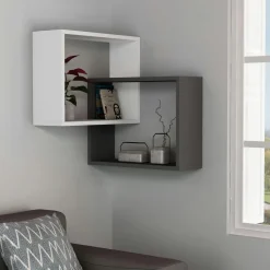 Étagère d'angle design moka & gris - 2 cubes imbriqués MARFA