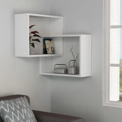 Étagère d'angle design moka & gris - 2 cubes imbriqués MARFA