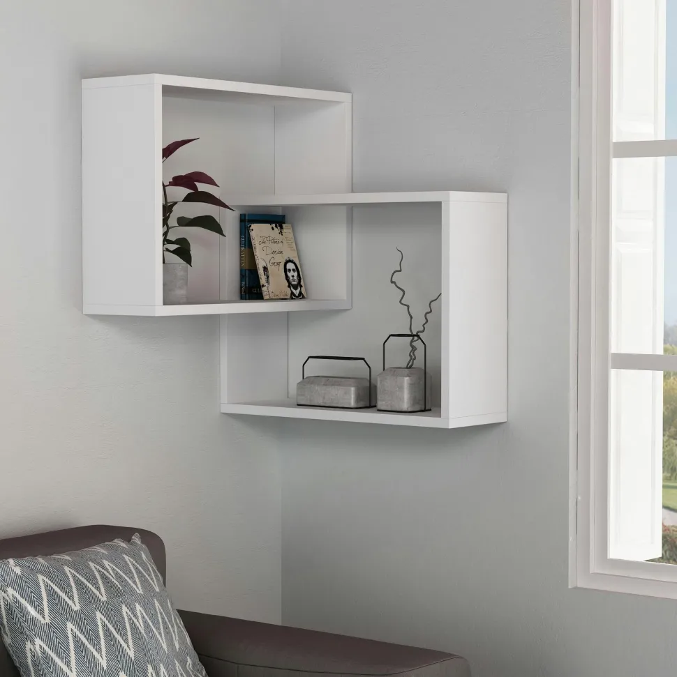 Étagère d'angle design moka & gris - 2 cubes imbriqués MARFA