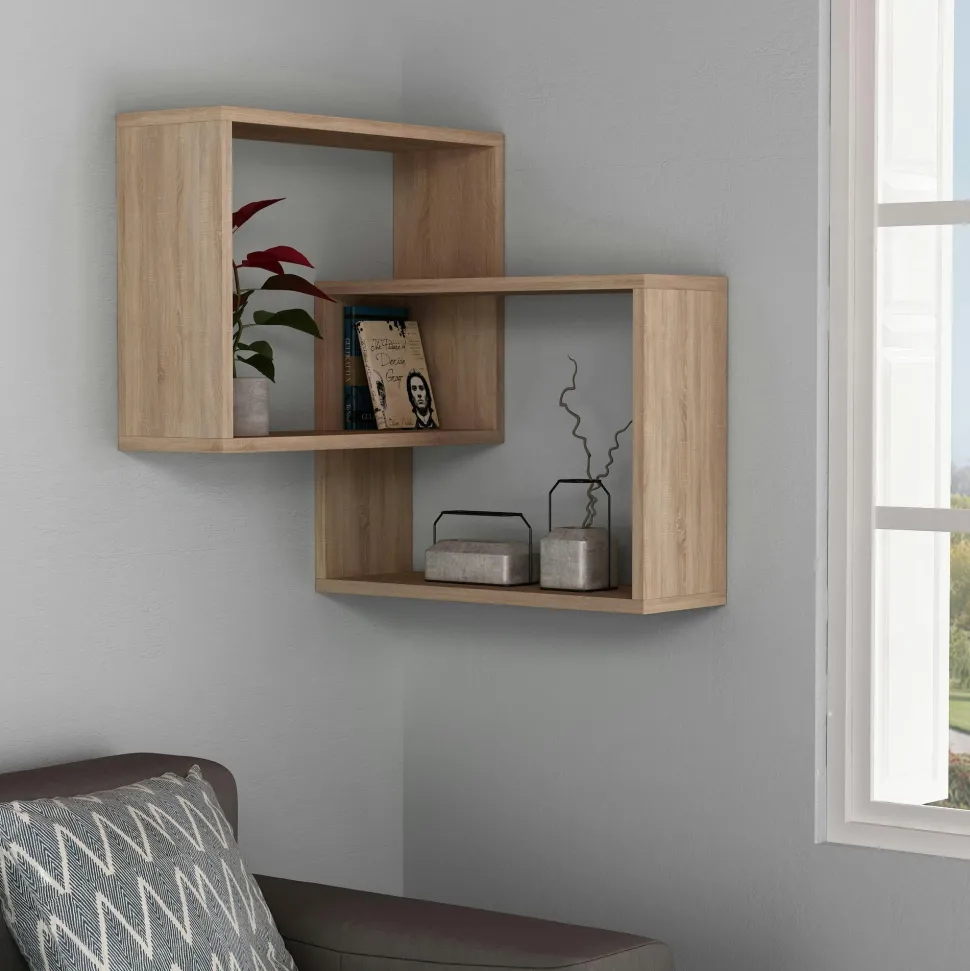 Étagère d'angle design moka & gris - 2 cubes imbriqués MARFA