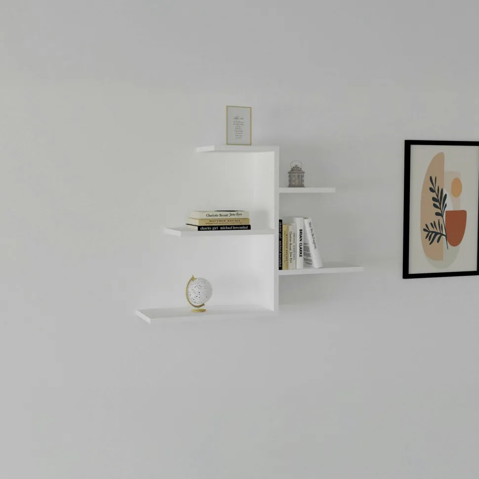 Étagère murale blanche design, 5 plateaux décalés MARFA