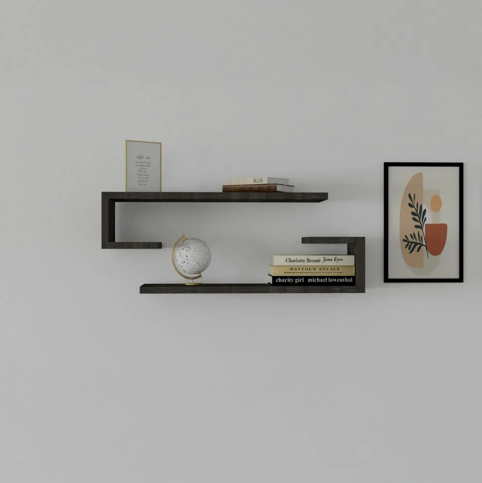 Étagère murale blanche design, 5 plateaux décalés MARFA