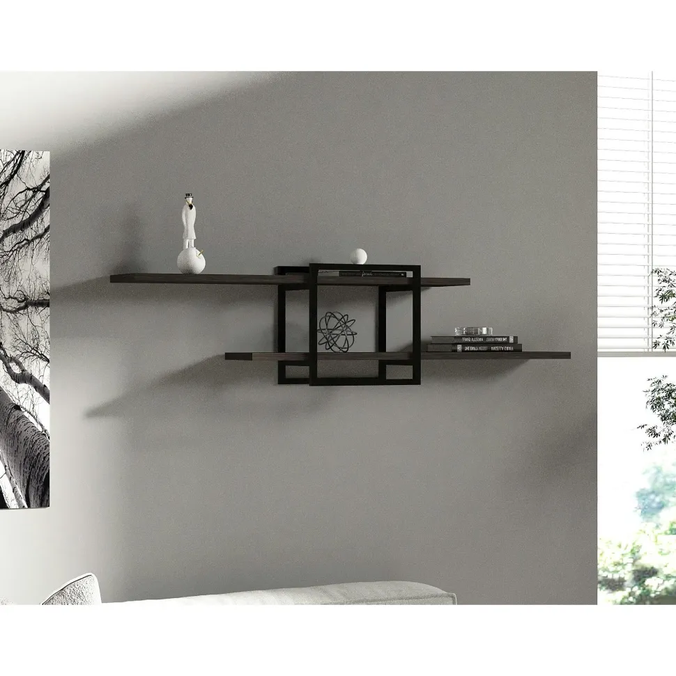 Étagère murale design effet bois clair - 1 cube, 2 plateaux JENA