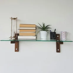 Étagère murale en verre - supports bois foncé LHASA