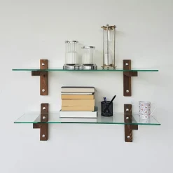 Étagère murale en verre fumé - supports bois foncé (lot de 2) LHASA