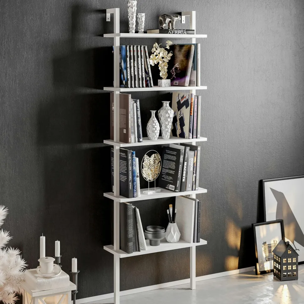 Étagère murale moderne blanche 5 plateaux H. 174 cm JENA