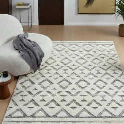 Tapis de salon crème et gris – motif géométrique, 160x230 cm ISTANBUL