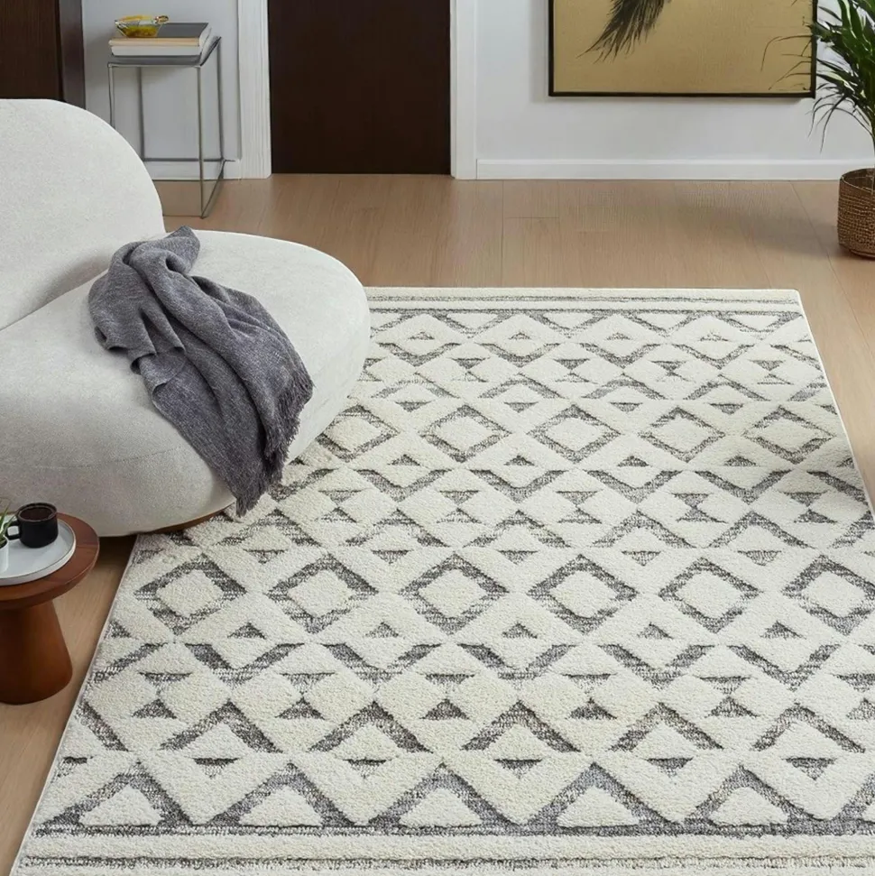 Tapis de salon crème et gris – motif géométrique, 160x230 cm ISTANBUL