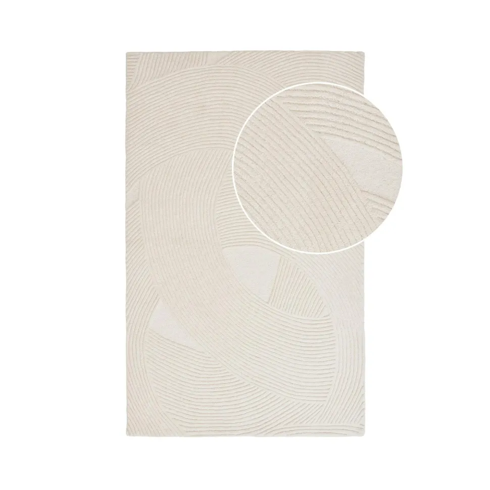 Tapis en laine blanc crème tufté main à motifs contemporains 160x230 cm FEZ