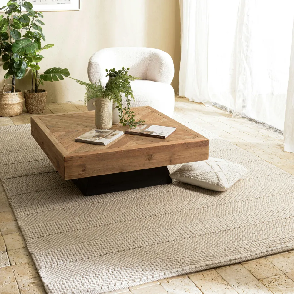 Tapis rectangulaire 200 x 290 cm laine bandes tissées lin