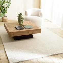 Tapis rectangulaire 200 x 290 cm laine tissée écrue