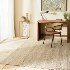 Tapis rectangulaire 160 x 230 cm jute et coton beige / noir