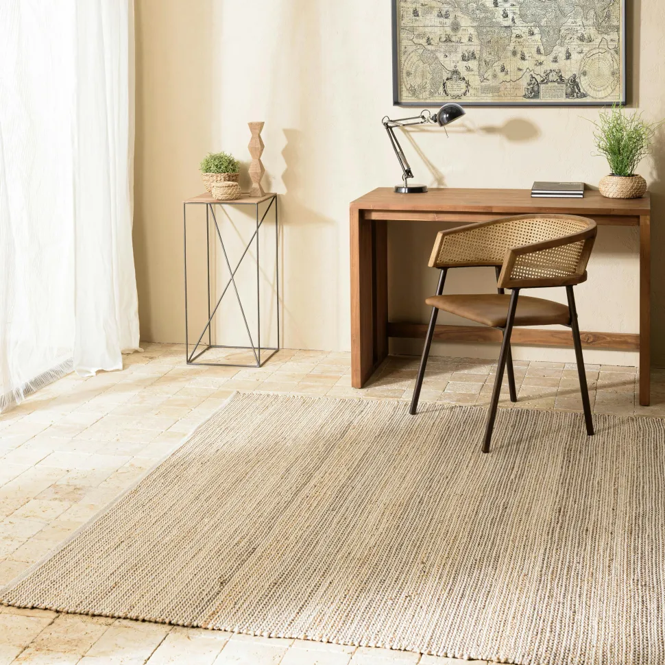 Tapis rectangulaire 160 x 230 cm jute et coton beige / noir