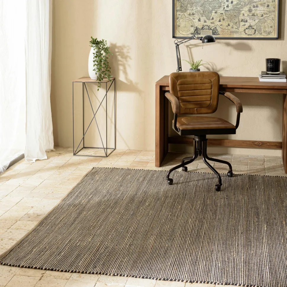 Tapis rectangulaire 160 x 230 cm jute et coton marron / noir