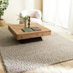 Tapis rectangulaire 160 x 230 cm laine bouclettes taupe