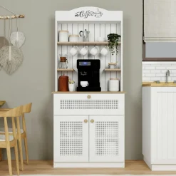 Vaisselier cuisine blanc 2 portes, niche machine à café VAREN