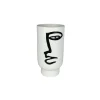 Vase blanc rond décor visage abstrait H25 cm