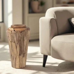Vase décoratif en teck naturel – style artisanal ARIZONA