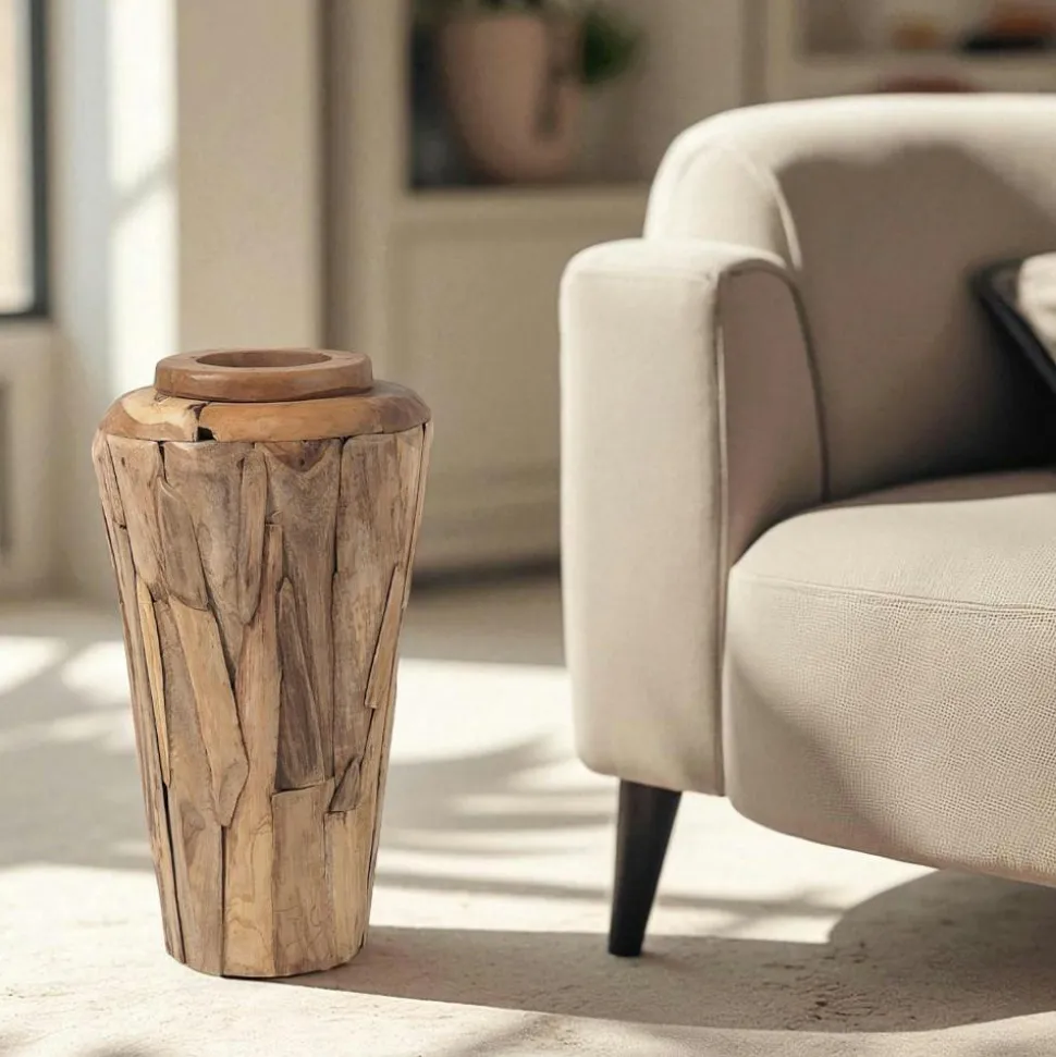 Vase décoratif en teck naturel – style artisanal ARIZONA